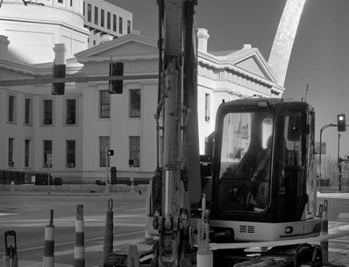 Street Repair, Old Courthouse, and the Arch, Winter, 2022